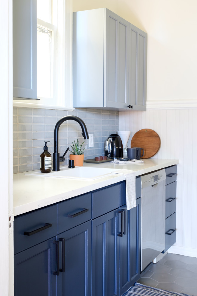 Two Tone Grey and Blue Kitchen Backsplash - Contemporary - Kitchen