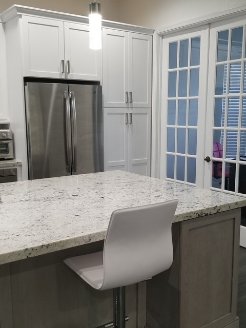 Two Toned Kitchen Full Remodel featuring White & Gray Cabinetry and Granite  tops - Transitional - Kitchen - Miami - by Kitchen Designs and More | Houzz  IE
