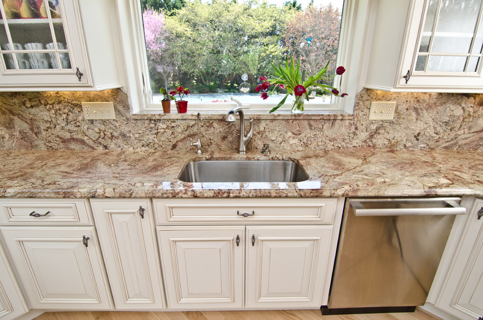 Typhoon Bordeaux Granite with Full Backsplash Traditional Kitchen