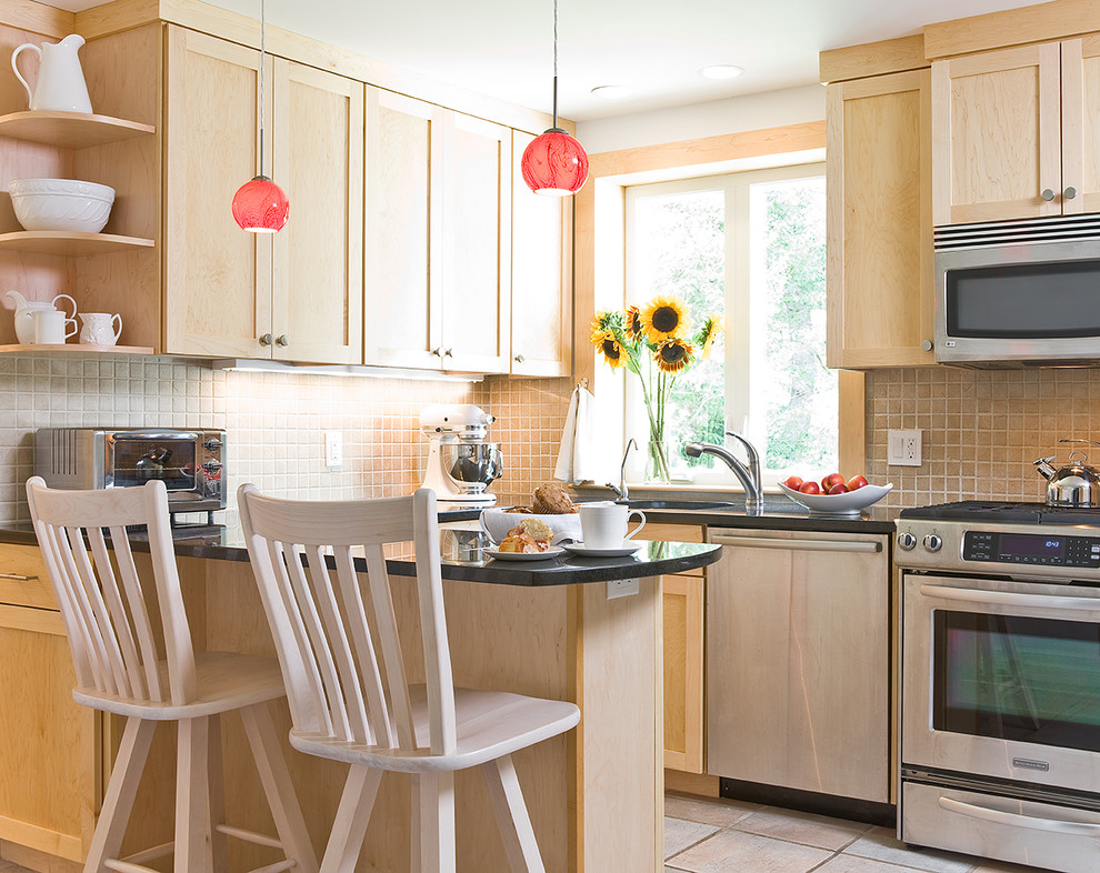 U-Shaped Galley Kitchen for a Cape - Contemporary - Kitchen - Boston ...