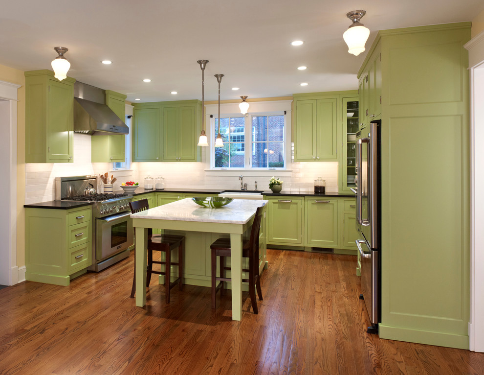 Inspiration for a timeless kitchen remodel in DC Metro with green cabinets