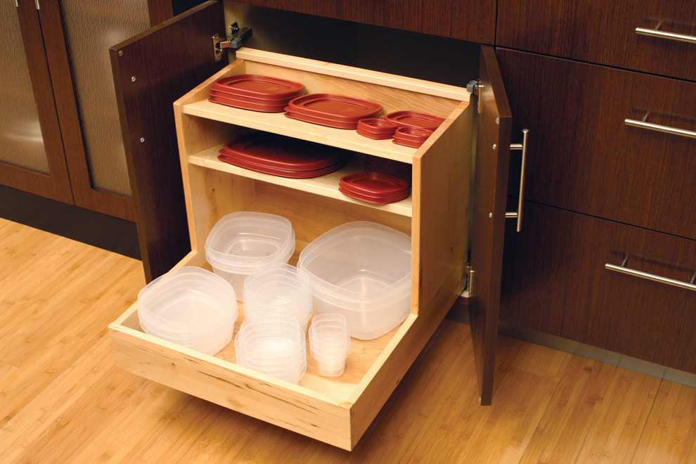 Inspiration for a large contemporary l-shaped light wood floor eat-in kitchen remodel in Minneapolis with an undermount sink, flat-panel cabinets, medium tone wood cabinets, quartzite countertops, multicolored backsplash, mosaic tile backsplash, stainless steel appliances and an island