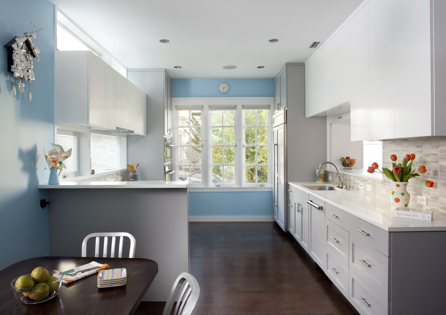 Grey Cabinets Blue Walls Houzz, Blue Kitchen Cabinets Gray Walls