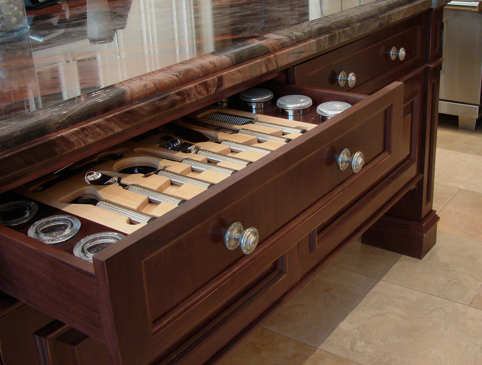Utensil Storage in Island Traditional Kitchen Chicago by