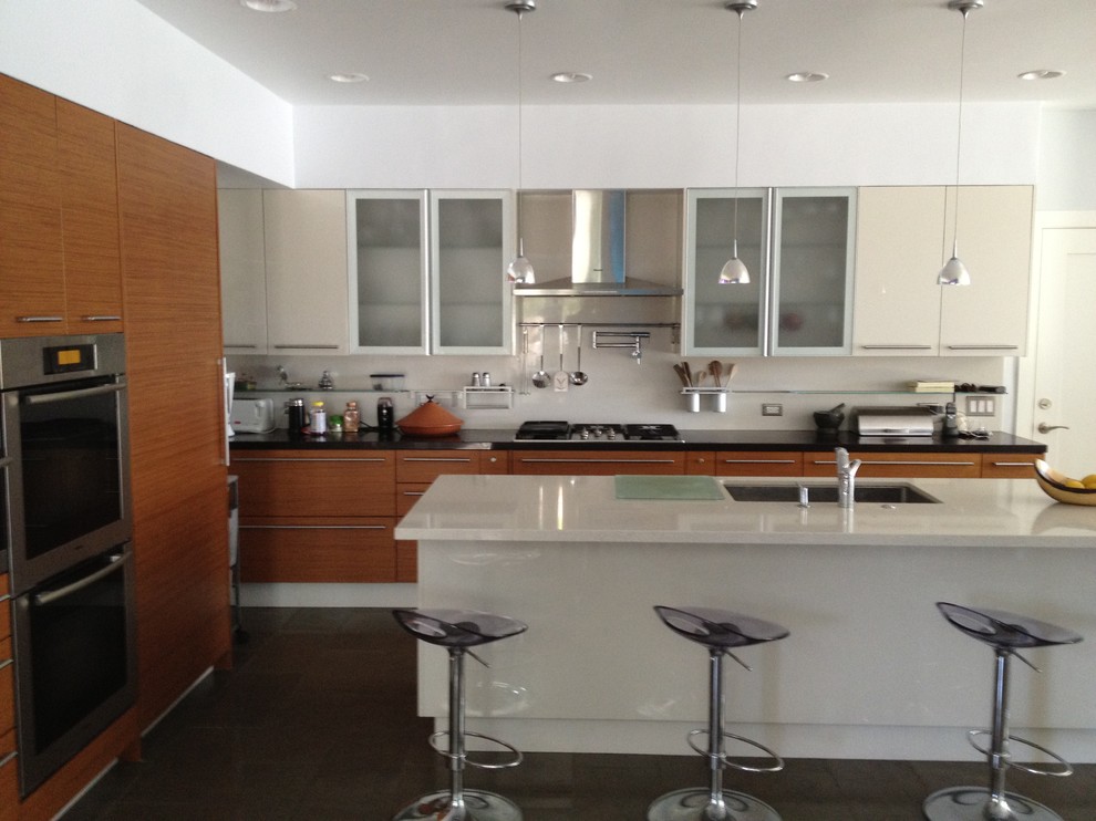 Example of a minimalist kitchen design in New York
