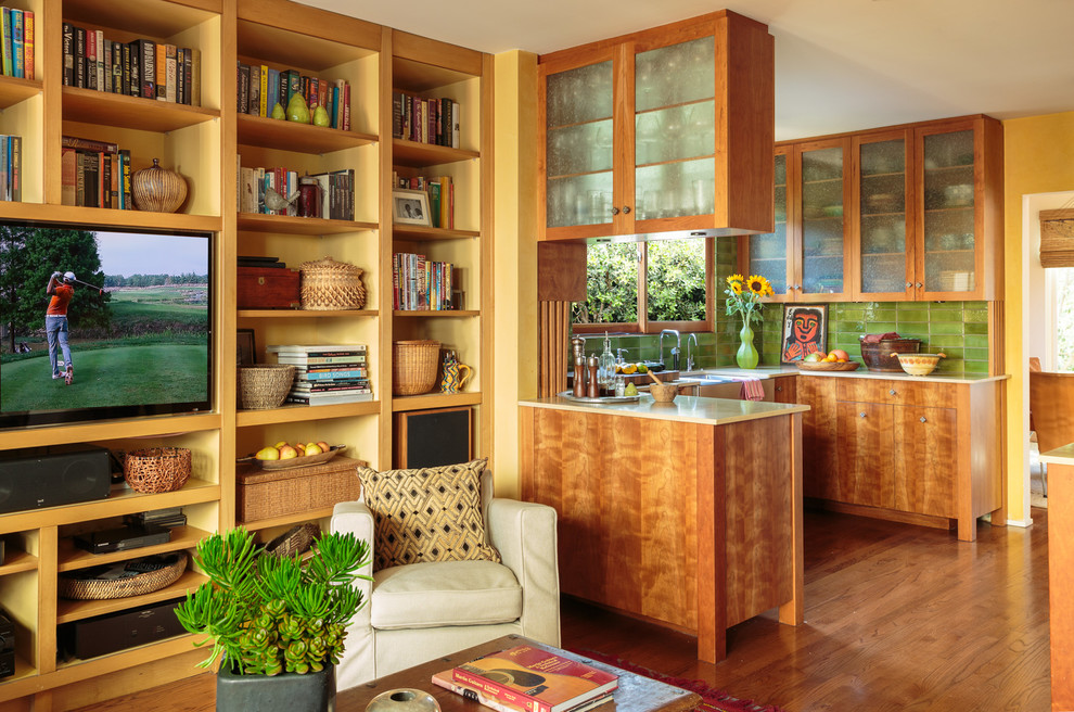 This is an example of a small bohemian u-shaped kitchen in Los Angeles.