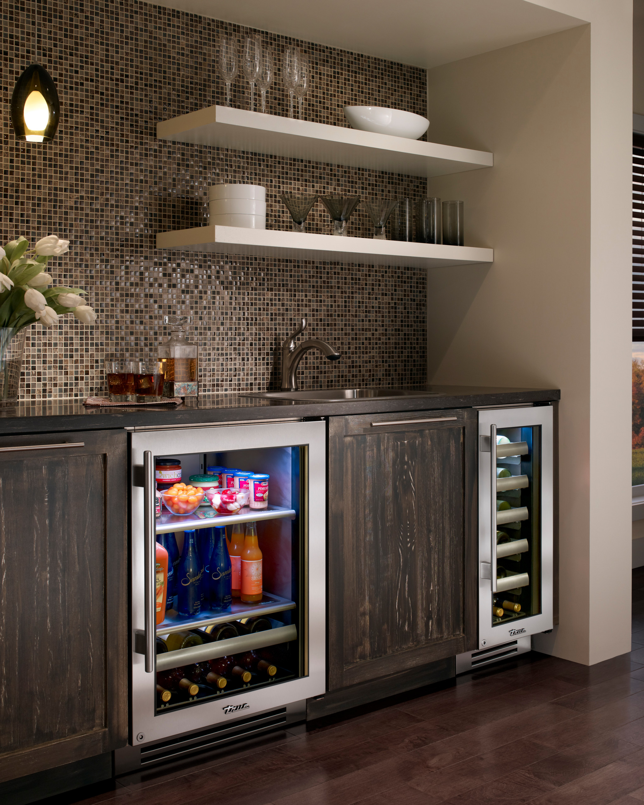 Beverage station  Kitchen wine fridge, Home bar areas, Kitchen remodel