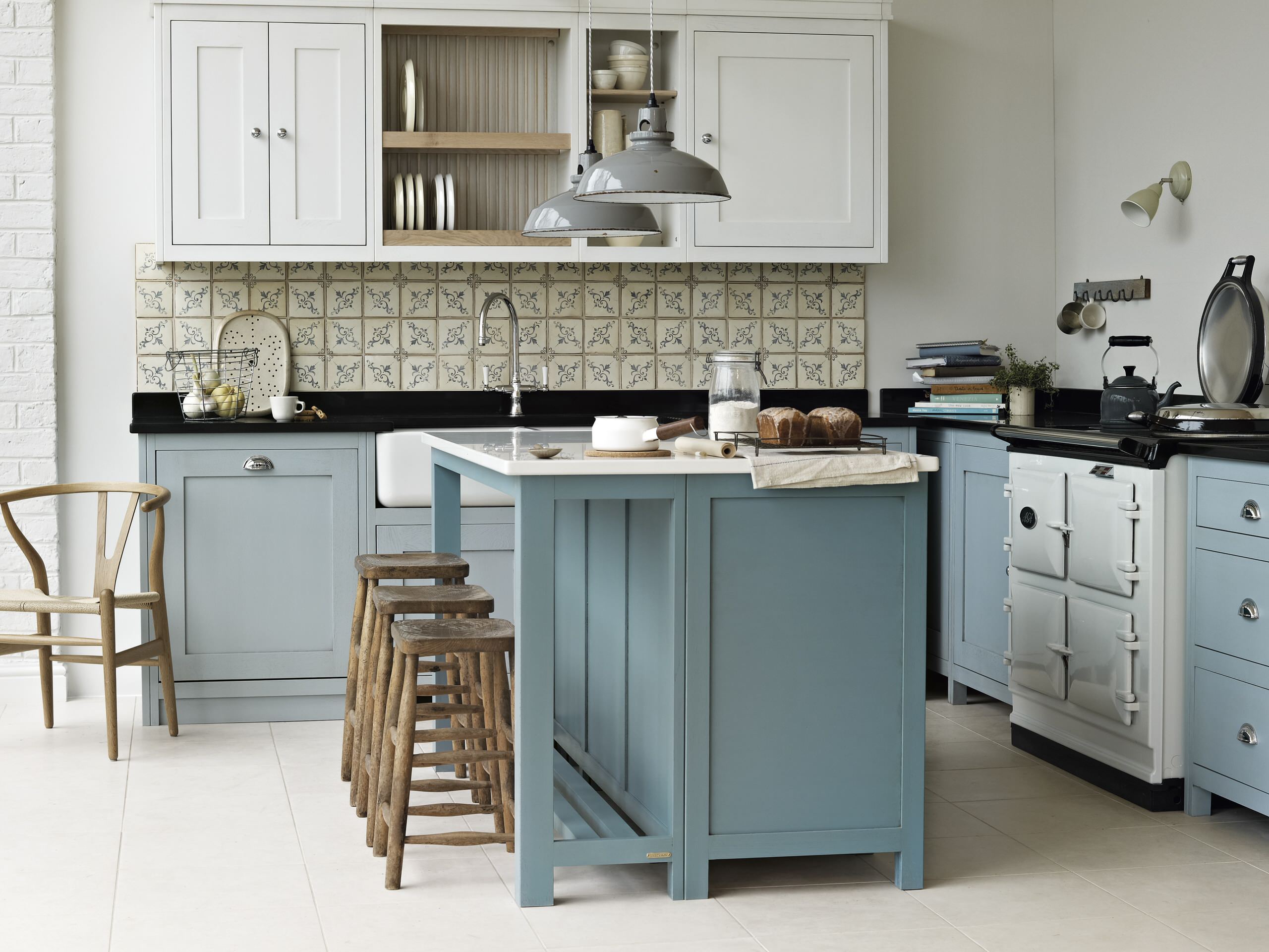 75 Kitchen with Blue Cabinets and White Appliances Ideas You'll Love -  January, 2024