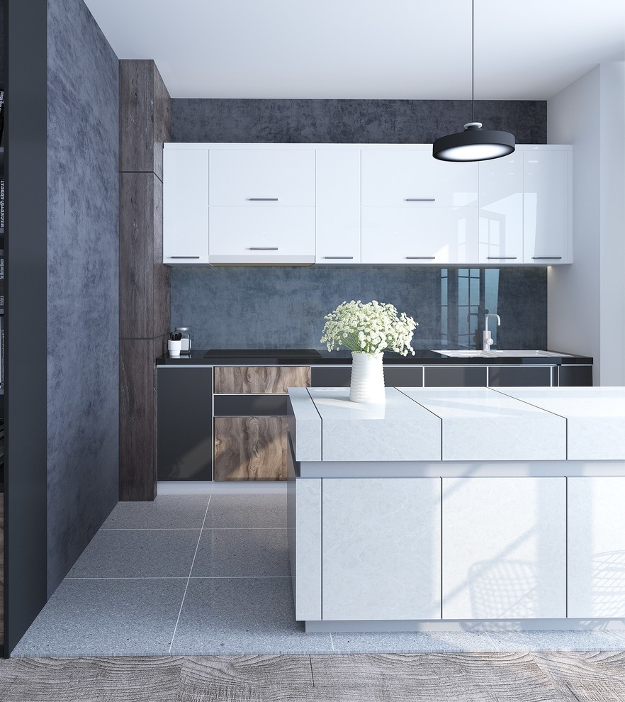 Inspiration for a contemporary kitchen in Other with engineered stone countertops.