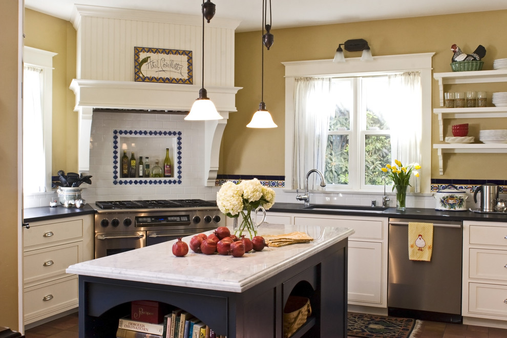 Design ideas for a victorian kitchen in Santa Barbara with stainless steel appliances.