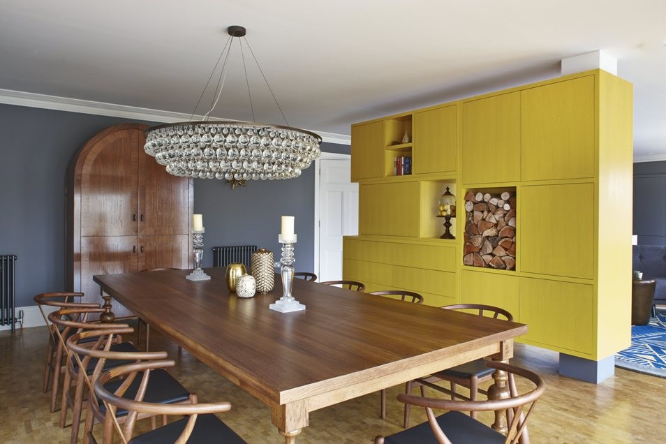 Inspiration for a huge eclectic medium tone wood floor great room remodel in Kent