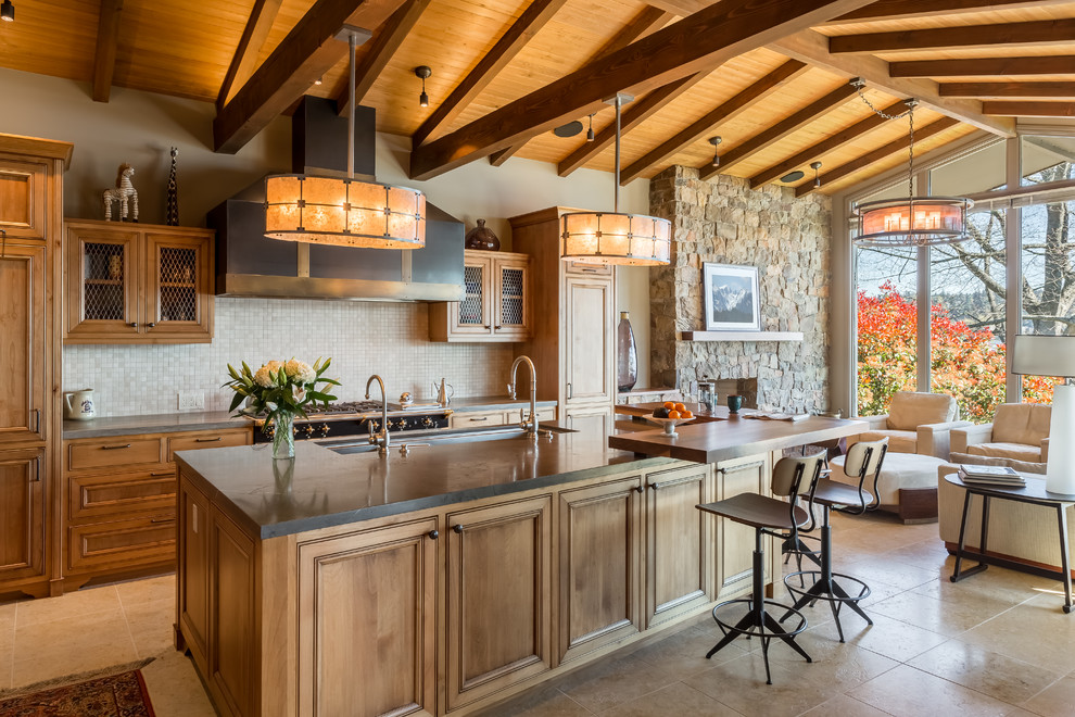 Photo of a large rustic kitchen in Seattle.