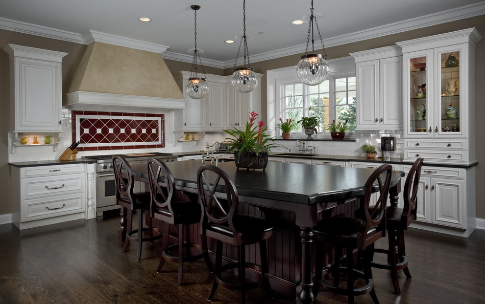 Vintage White Kitchen with Cherry Accents Traditional Kitchen