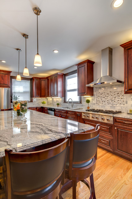 Viscont White granite countertops with Cherry cabinets - Contemporary ...