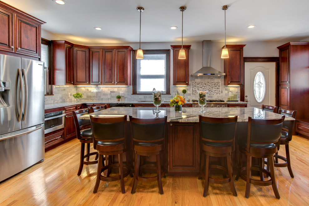 Viscont White granite countertops with Cherry cabinets - Contemporary ...