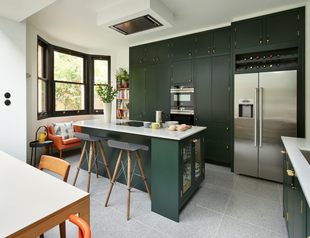 Wanstead - bespoke green - Midcentury - Kitchen - London - by PlaceDesign Kitchens and Interiors ...