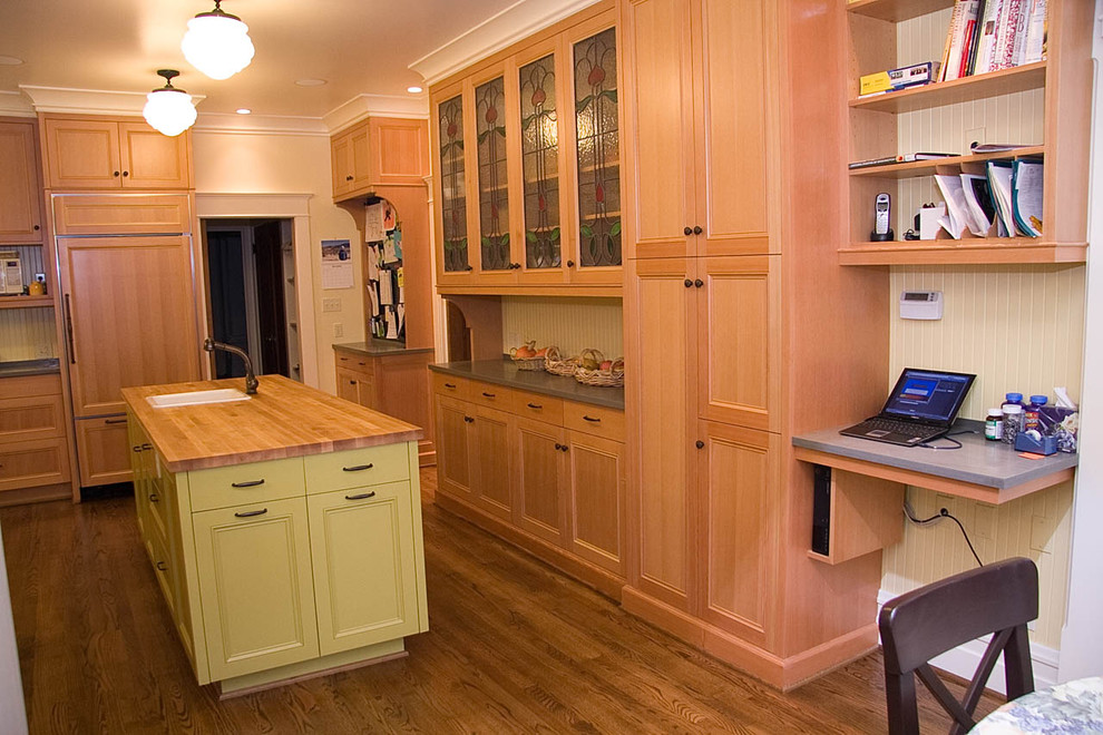 Kitchen - craftsman kitchen idea in Seattle with wood countertops