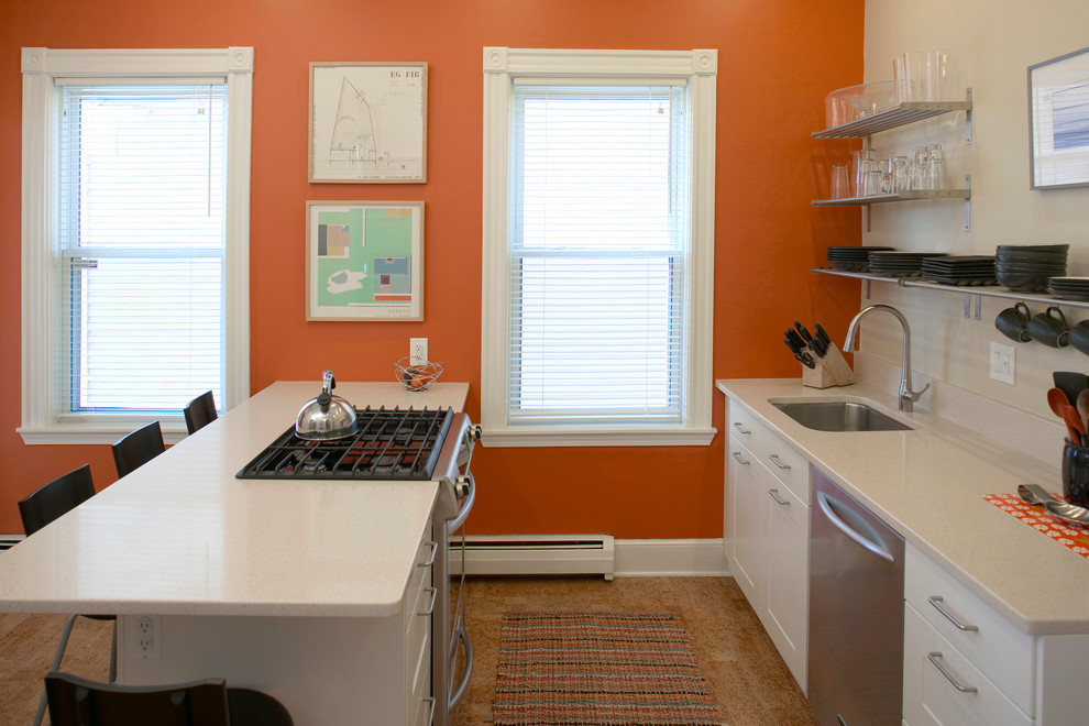 Example of a trendy kitchen design in Boston with stainless steel appliances