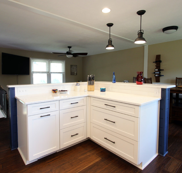 Waypoint Painted Linen with Zodiaq Blue Carrara Quartz Countertop Transitional