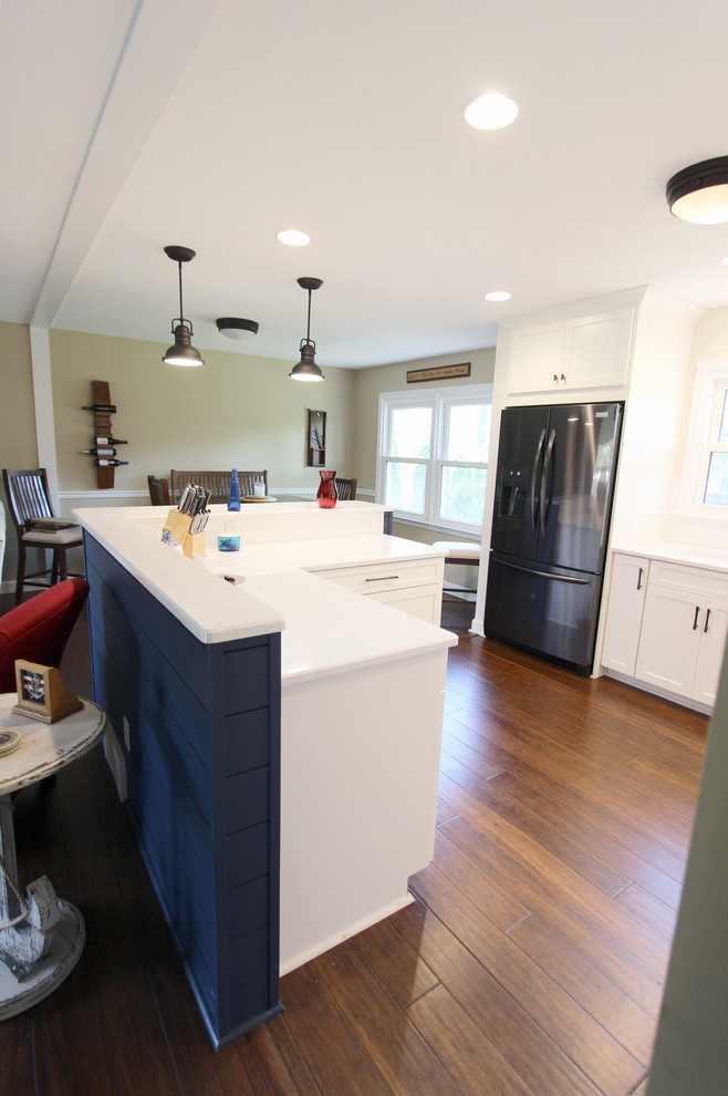 Waypoint Painted Linen with Zodiaq Blue Carrara Quartz Countertop Transitional