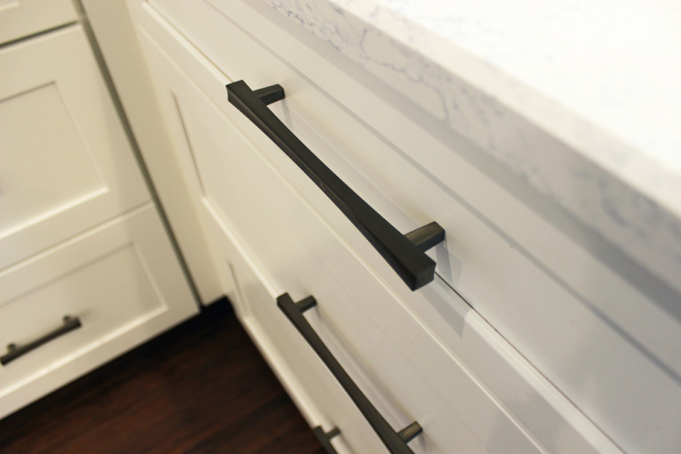 Waypoint Painted Linen with Zodiaq Blue Carrara Quartz Countertop Transitional