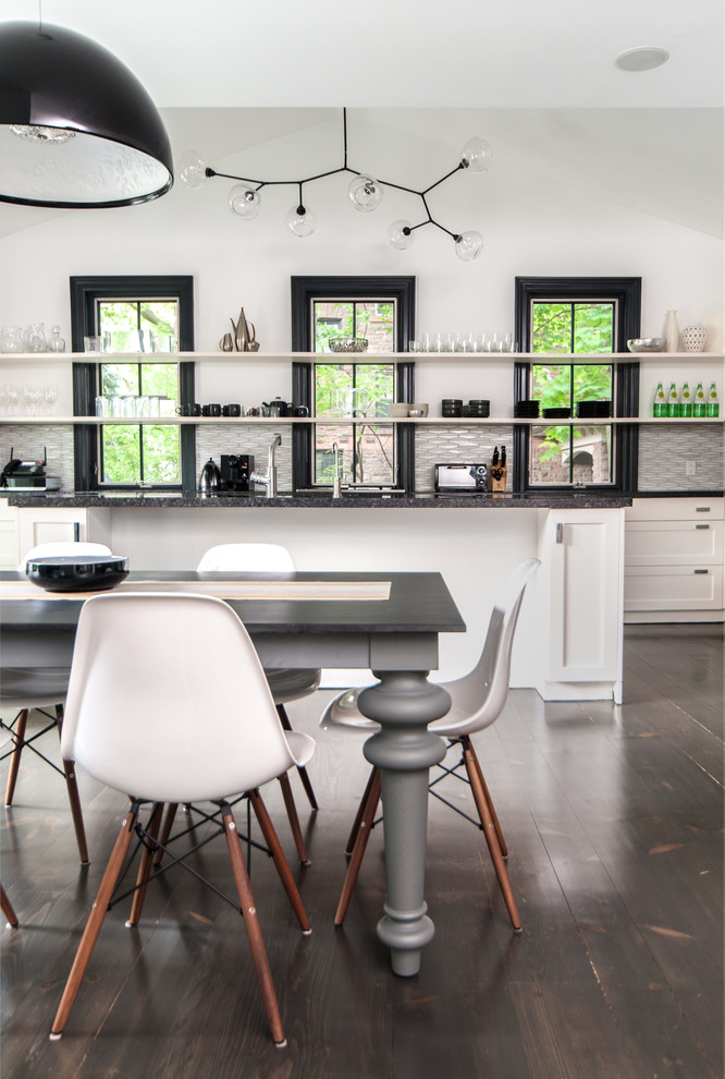 Inspiration for a contemporary eat-in kitchen remodel in Toronto with open cabinets and white cabinets