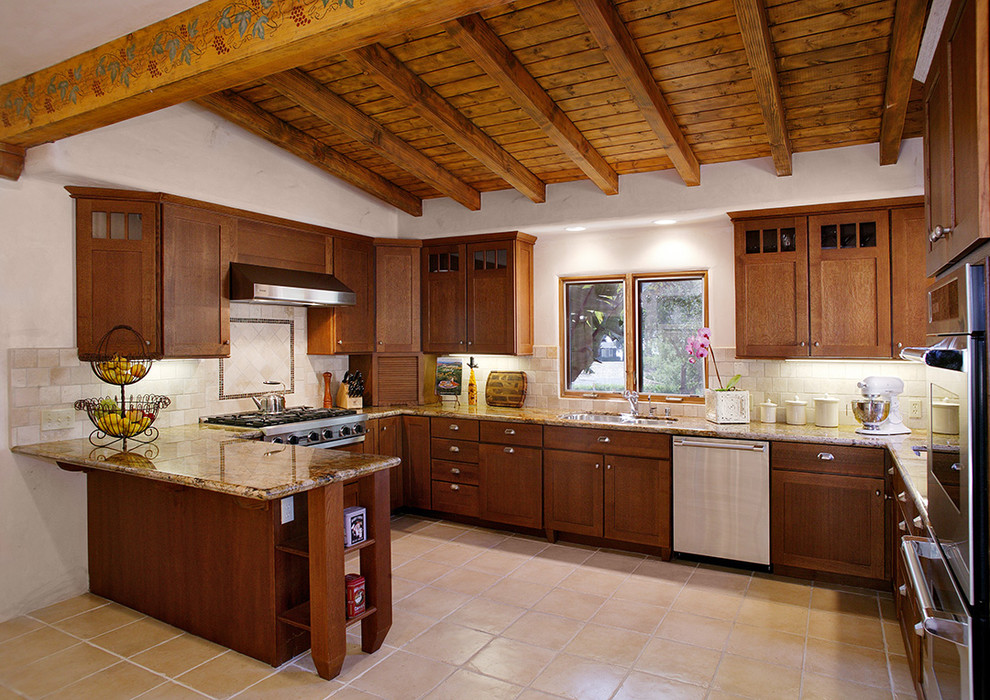 Photo of a contemporary kitchen in Santa Barbara with stainless steel appliances.