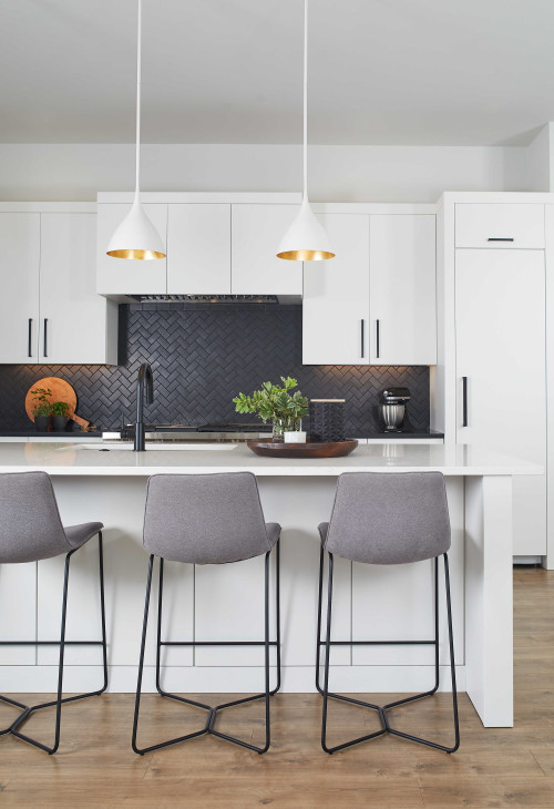 White Cabinets with Dark Backsplash Stylish Appeal & Contrasting Look - Backsplash.com | Kitchen ...