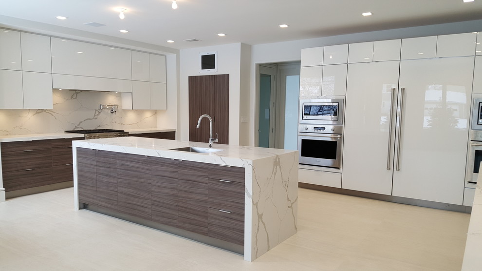 White & Brown Marble Kitchen - Contemporary - Kitchen - San Diego - by ...