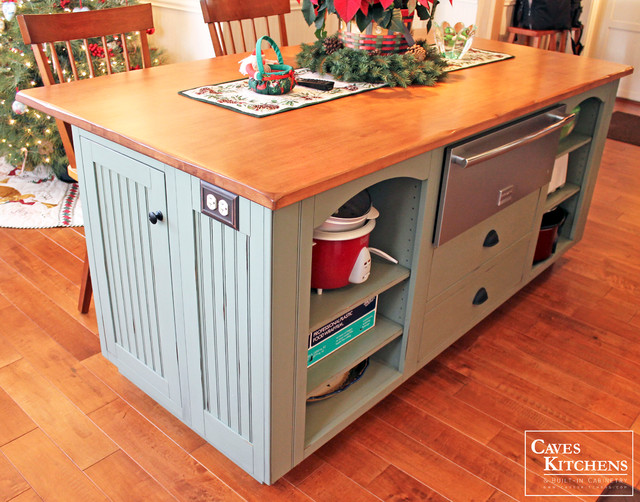 White & Green Hybrid Farmhouse Kitchen with Green Island Country