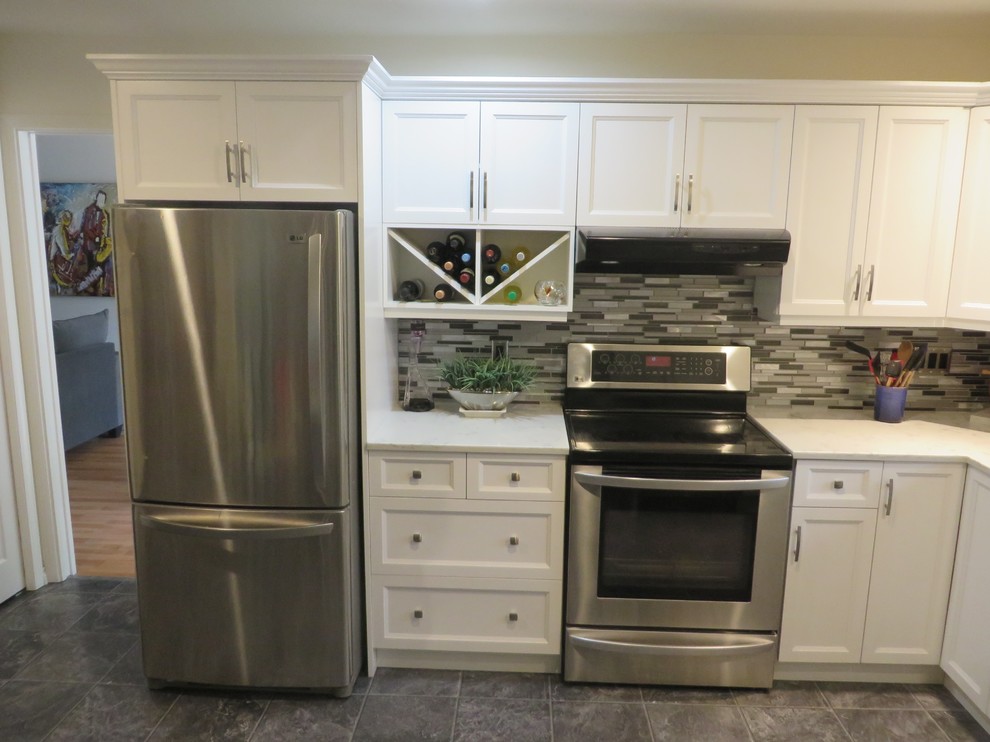 White Beveled Shaker Kitchen Long Lake, Nanaimo Refacing