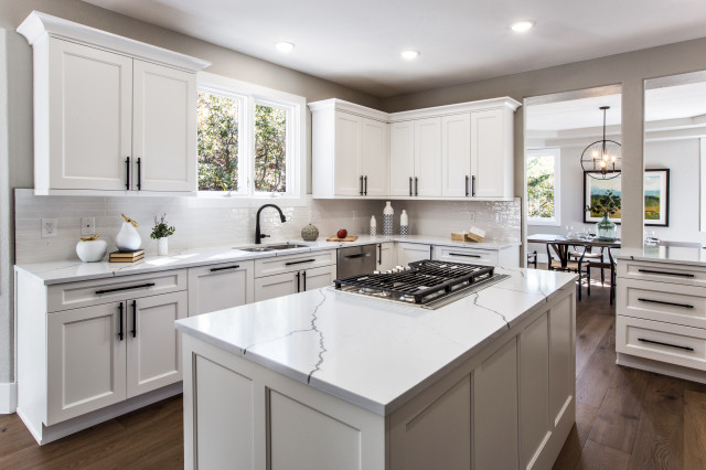 White kitchen. Arezzo Pental Quartz. Castle Pines CO