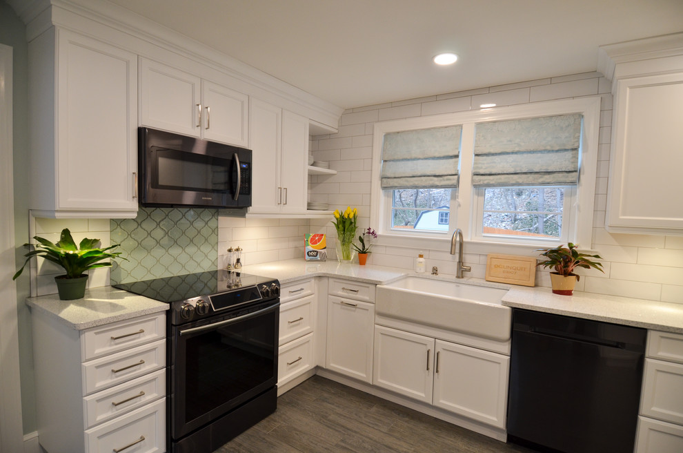 White Kitchen with black stainless appliances Kitchen Boston by