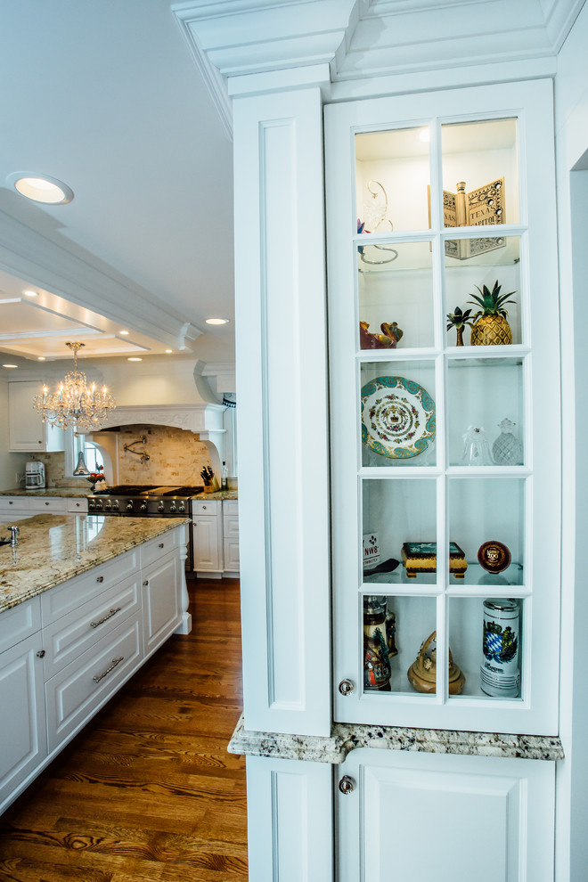 White Kitchen with Blue China Hutch Traditional Kitchen New York