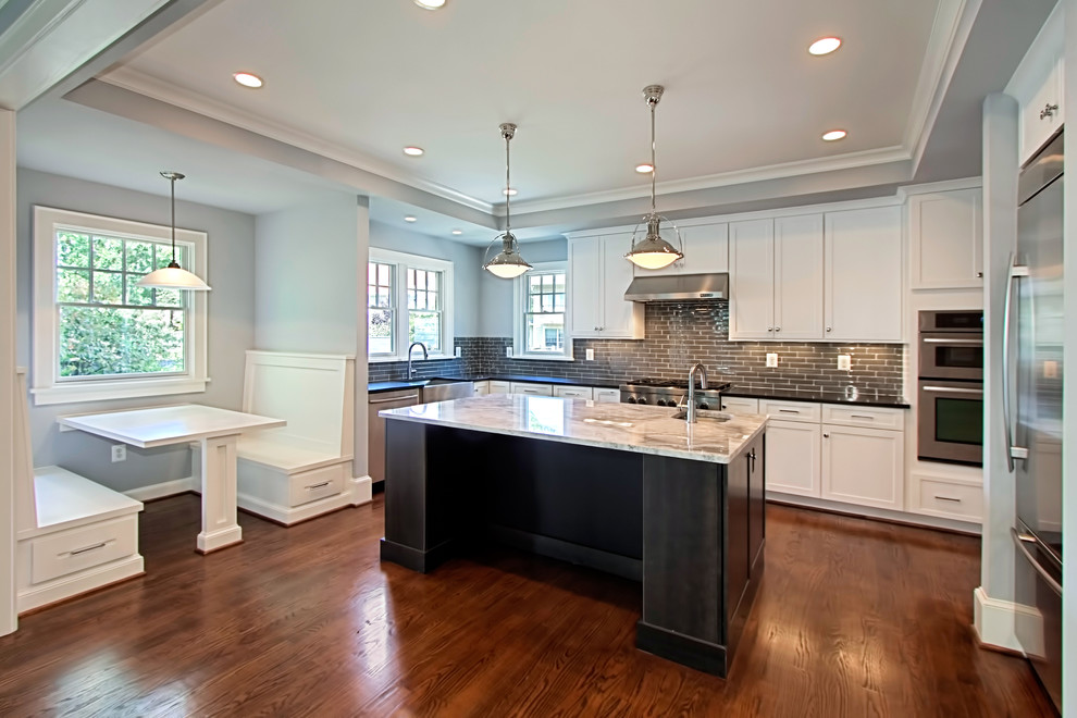 White Kitchen with blue gray island Contemporary Kitchen DC Metro