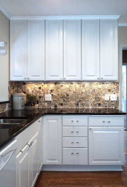 White Kitchen With Glass Mosaic Backsplash American Traditional Kitchen Minneapolis By White Crane Construction Houzz