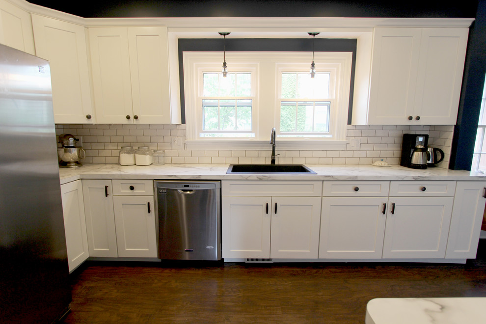 White Kitchen with Marble Look Laminate Countertop ~ Akron, OH - Transitional - Kitchen ...