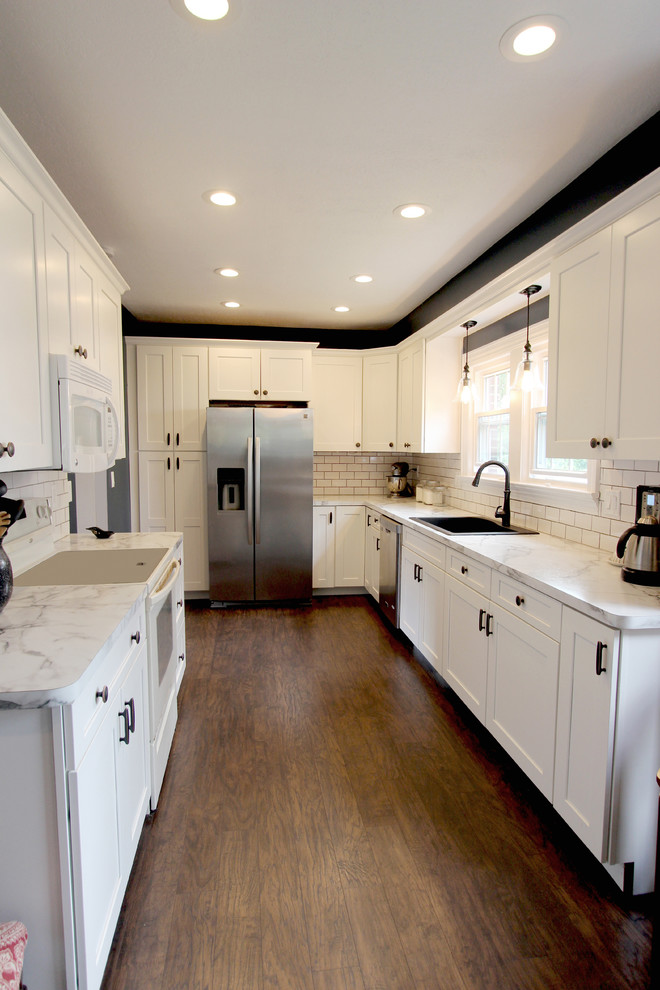 White Kitchen with Marble Look Laminate Countertop ~ Akron, OH ...