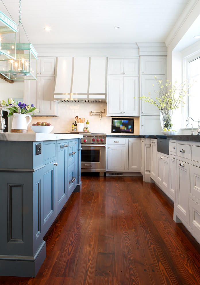 White Kitchen with Painted Blue Island St. Louis, MO - Traditional ...