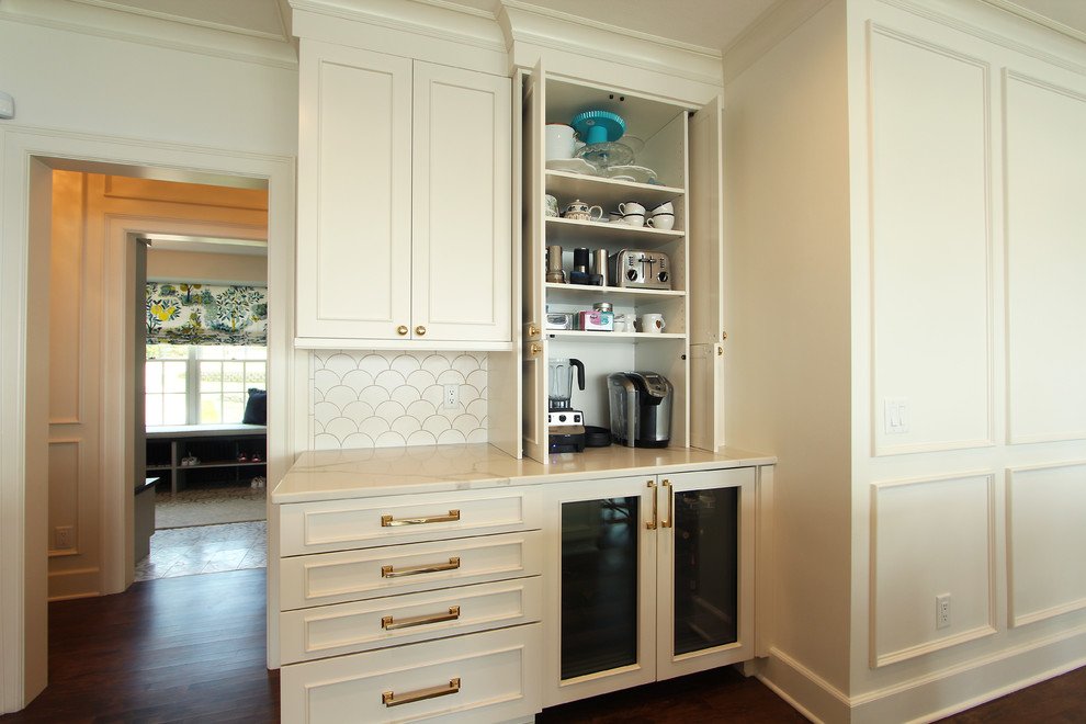 White Kitchen with Stainless and Brass Hood and Brass ...