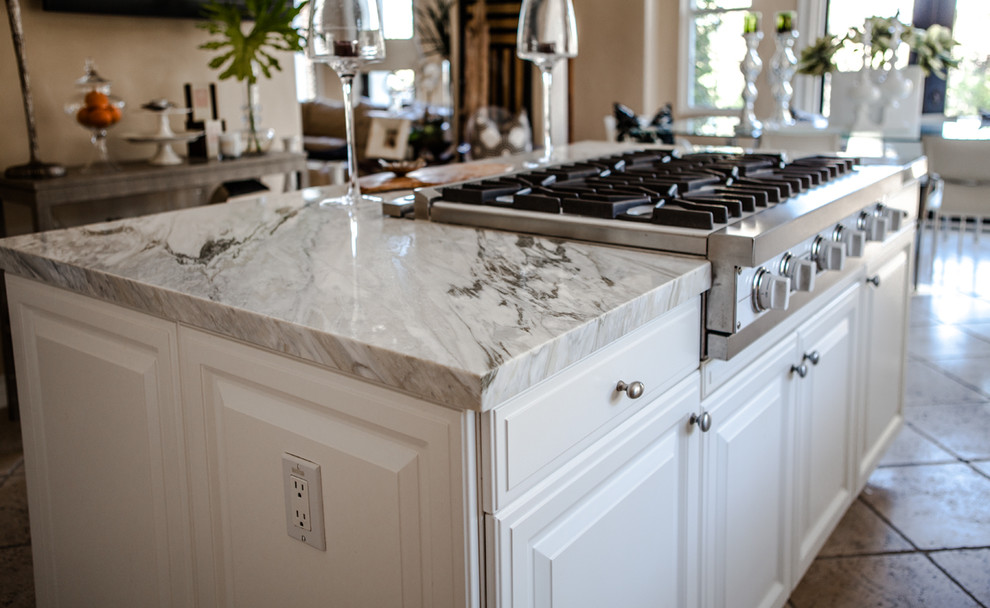 White Marble Island Kitchen Los Angeles by Surfaces USA Houzz