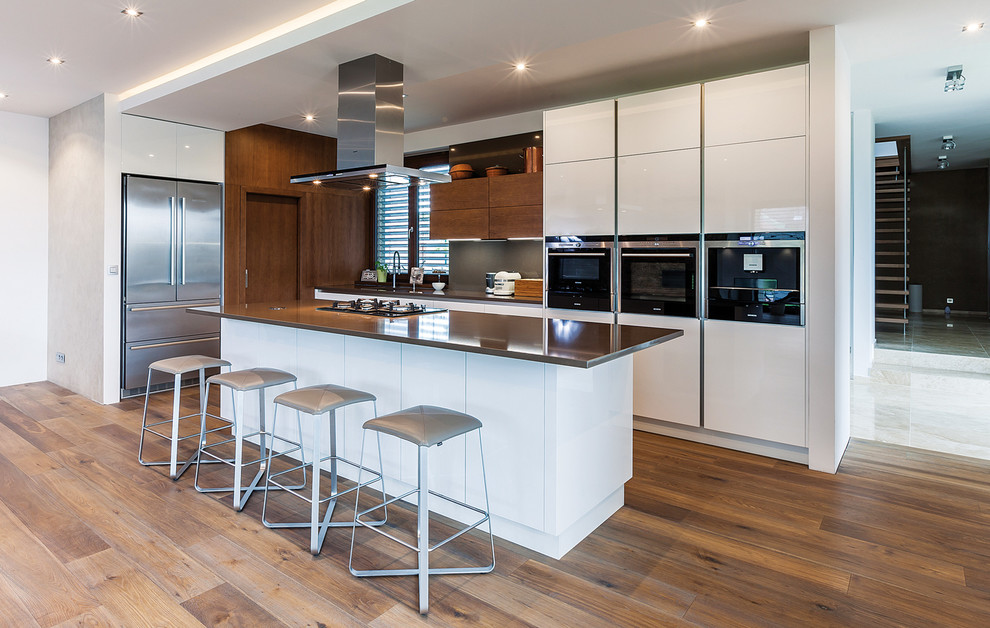 White modern kitchen with walnut veneer - Modern - Kitchen - Other - by ...