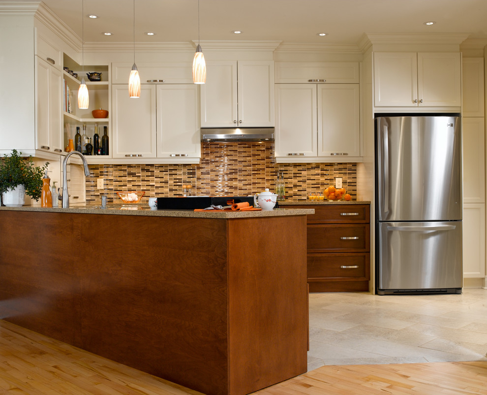 White or wood Transitional Kitchen Montreal by