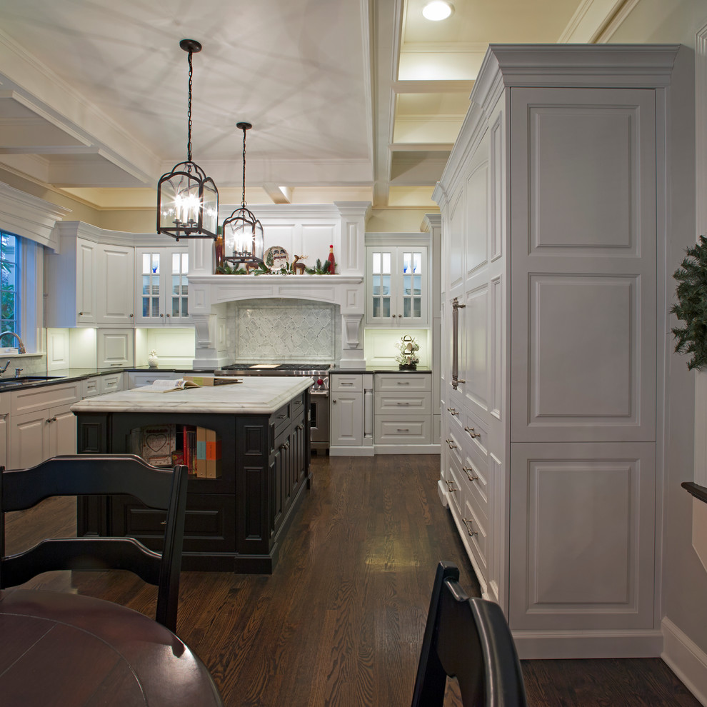 White perimeter with black island Halbrook kitchen remodel ...