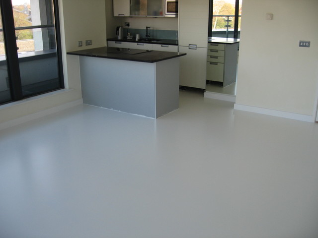 WHITE POURED RUBBER BAREFOOT COMFORT FLOORING FOR DOCKLANDS PENTHOUSE -  Contemporary - Kitchen - London | Houzz