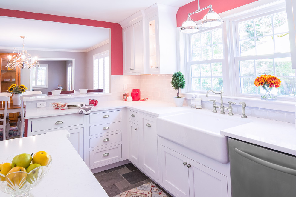 White Quartz Countertops And Farmhouse Sink Newtown Square Pa Transitional Kitchen Philadelphia By Maclaren Kitchen And Bath Houzz