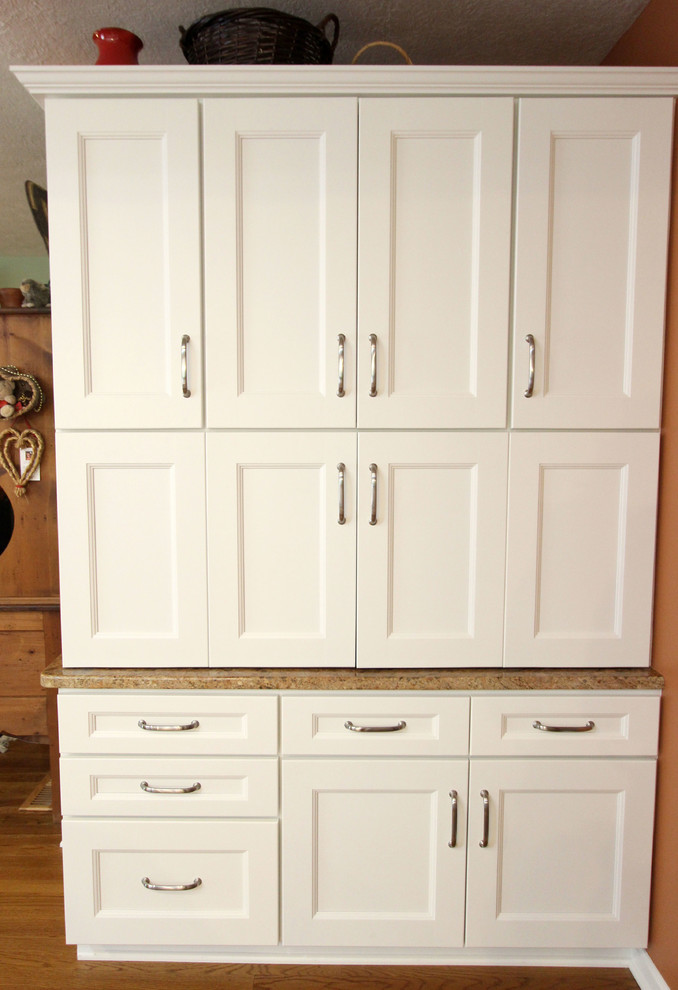 White Refaced Kitchen with New Hardware, Coffee Bar Country