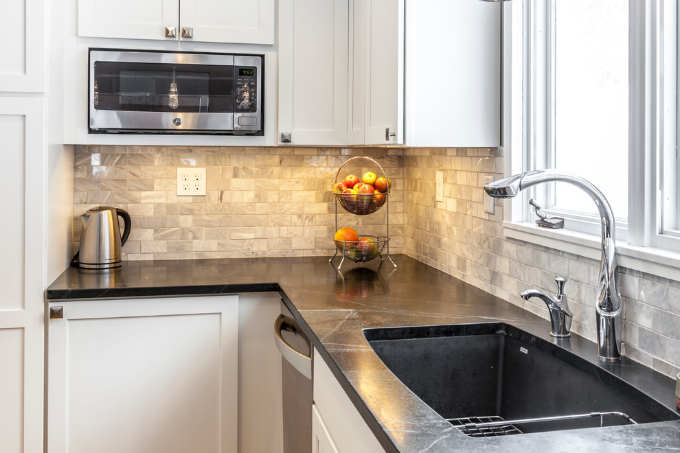 White Shaker Kitchen with soapstone countertops Craftsman Kitchen
