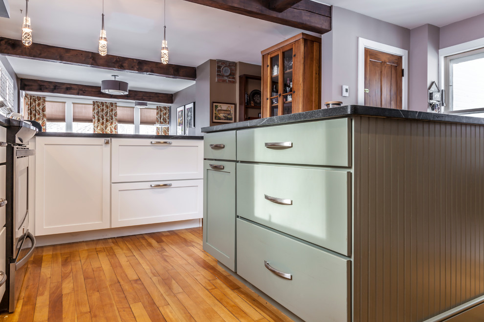 White Shaker Kitchen with soapstone countertops Craftsman Kitchen