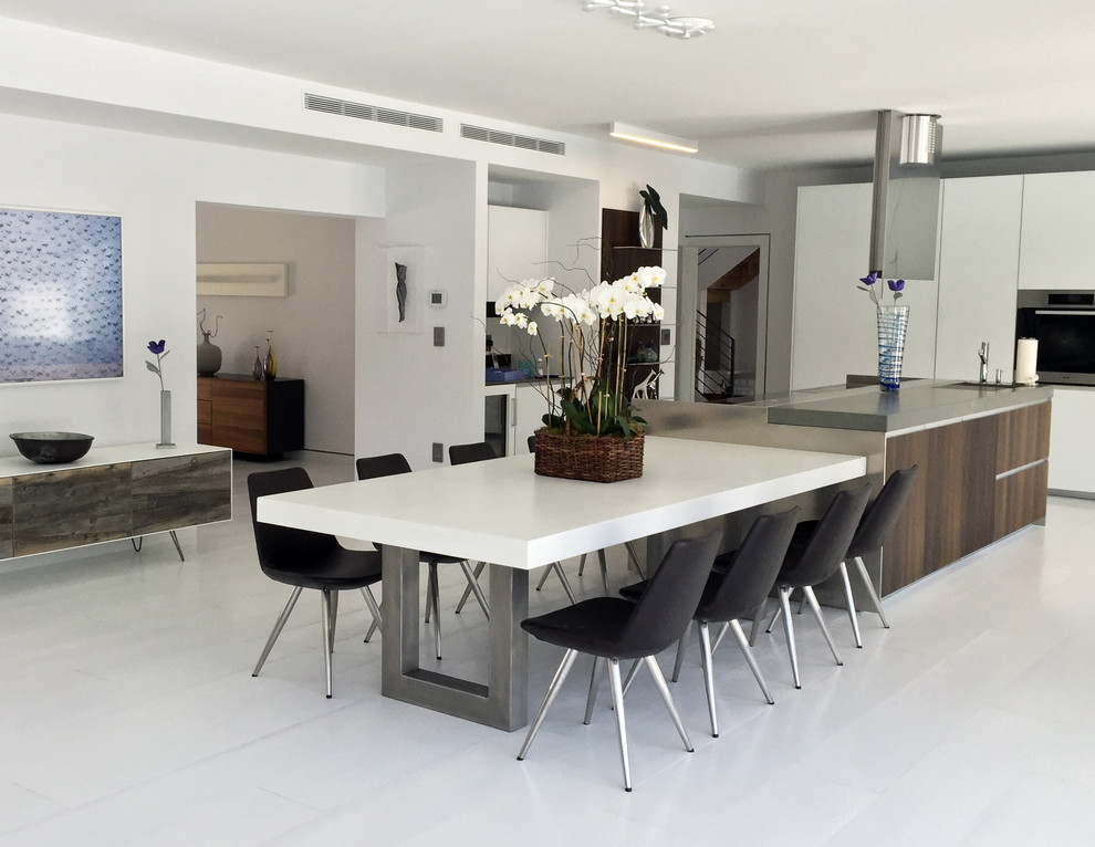 White Zen Concrete Dining Table Contemporary Kitchen New York
